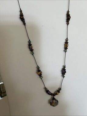 Crystal Beaded Glass Pendant Necklace - Blue and Purple with antique beads.